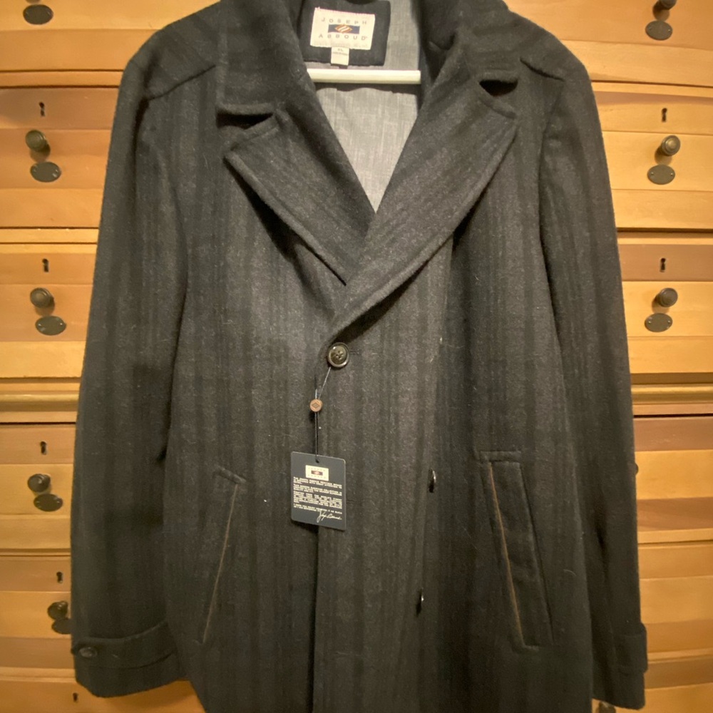 Joseph Abboud Black Wool Pea Coat with Wide Lapels